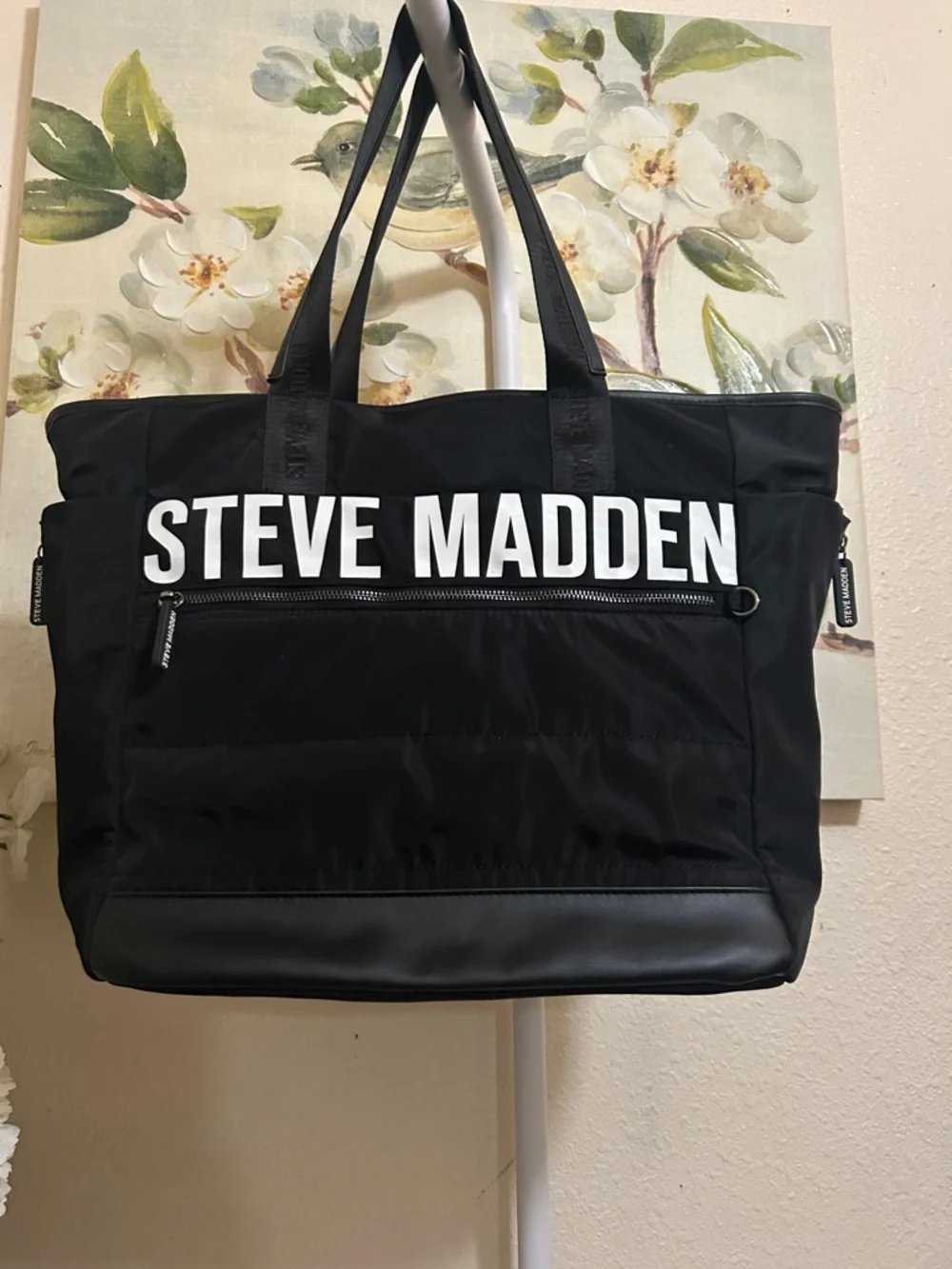 Steve Madden Black Duffel Tote with White Logo